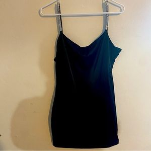 Silk black fitting dress with detailed jewels straps